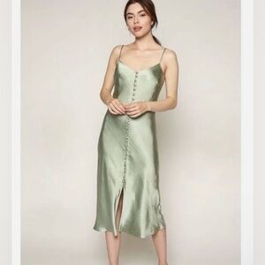 ZARA button down camisole midi slip dress green S